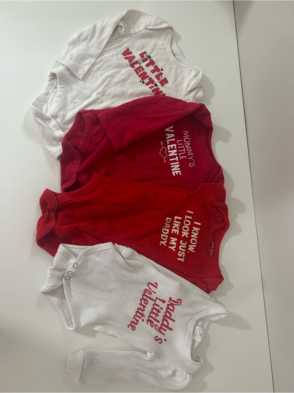 Baby Girl Valentine’s Day Onesie Bundle Red White Long Sleeve Bodysuits 6-12m
